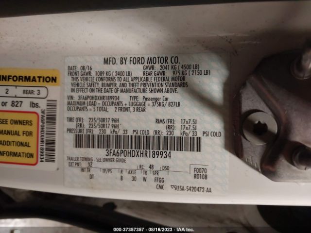 3FA6P0HDXHR189934 Ford FUSION SE