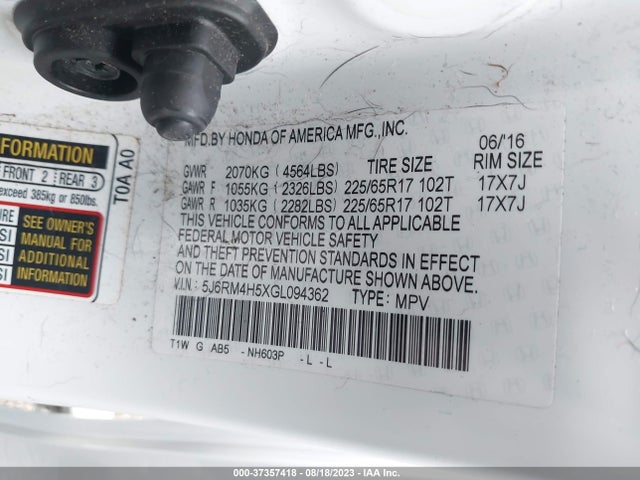 Honda CR-V EX 2016 5J6RM4H5XGL094362 Image 9