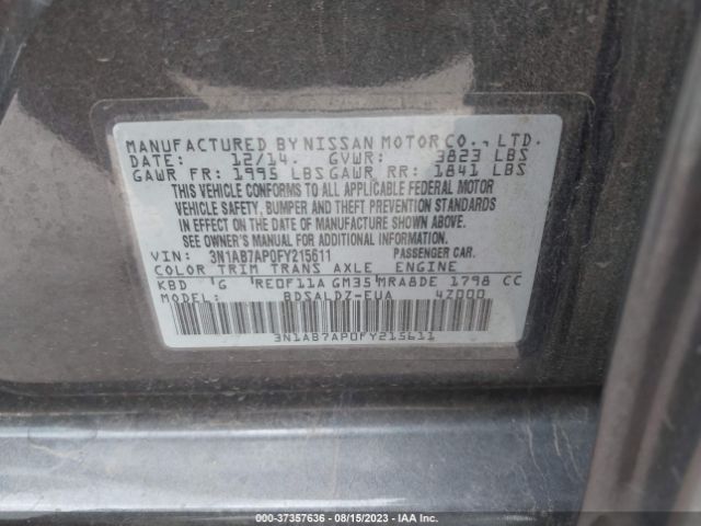 3N1AB7AP0FY215611 Nissan Sentra Sr/sl/s/sv/fe+ S