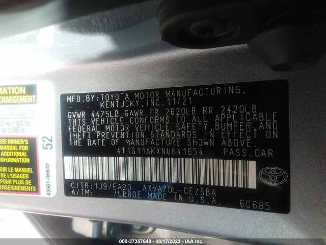 Toyota CAMRY SE 2022 4T1G11AKXNU641654 Image 15