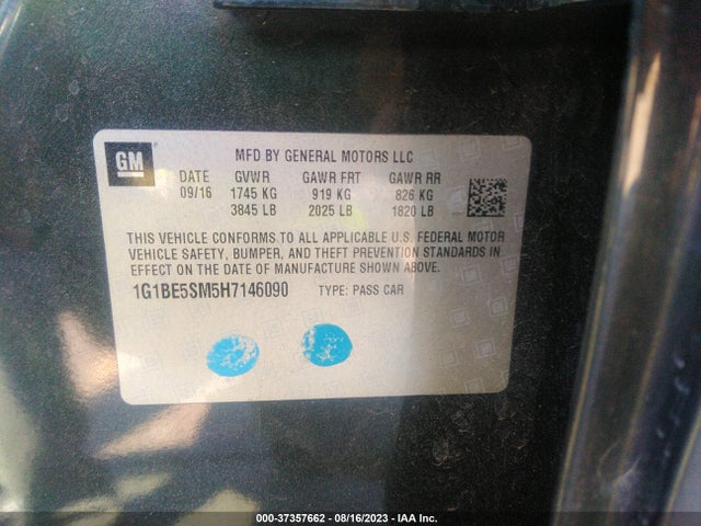 Chevrolet CRUZE LT 2017 1G1BE5SM5H7146090 Image 9