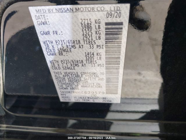 5N1DR2BNXLC629579 Nissan Pathfinder Sv