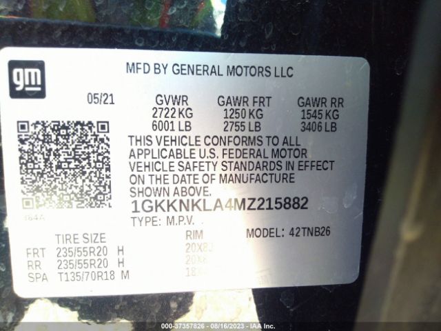 1GKKNKLA4MZ215882 GMC ACADIA SLE