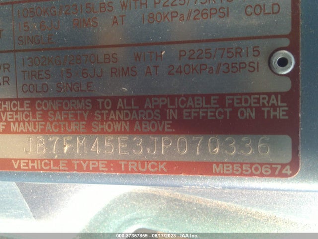 1988 DODGE RAM 50 VIN: JB7FM45E3JP070336