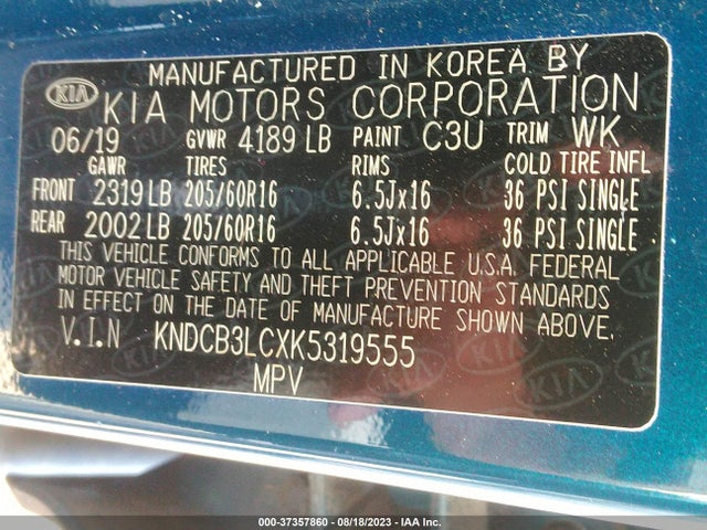 2019 KIA NIRO LX VIN: KNDCB3LCXK5319555