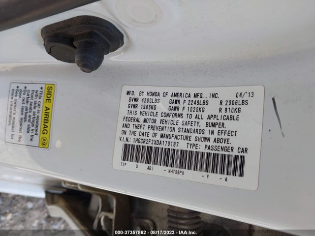 2013 HONDA ACCORD SDN LX VIN: 1HGCR2F3XDA170187