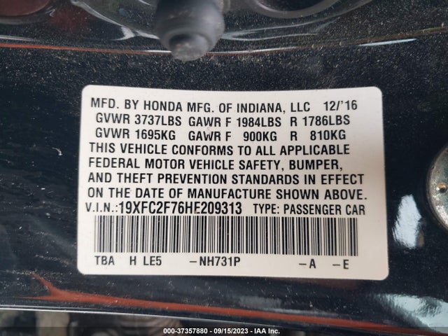 Honda CIVIC EX 2017 19XFC2F76HE209313 Image 9