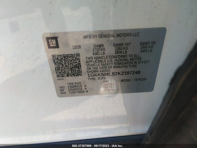 GMC Acadia Slt-1 2019 1GKKNMLS7KZ197248 Image 9