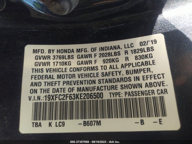 Honda Civic Sedan Lx 2019 19XFC2F63KE206500 Image 15