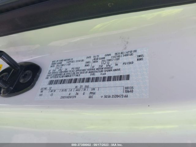 1FTEX1CB1MKE77163 Ford F-150 Xl/xlt