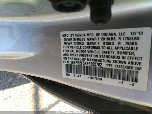 Honda Civic Sedan Lx 2014 19XFB2F5XEE202782 Image 9