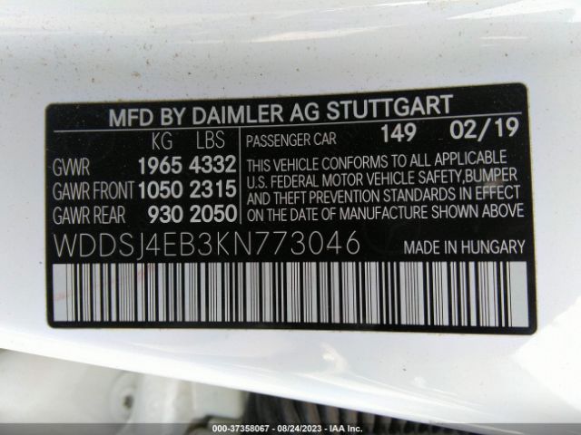 WDDSJ4EB3KN773046 Mercedes-Benz Cla Cla 250