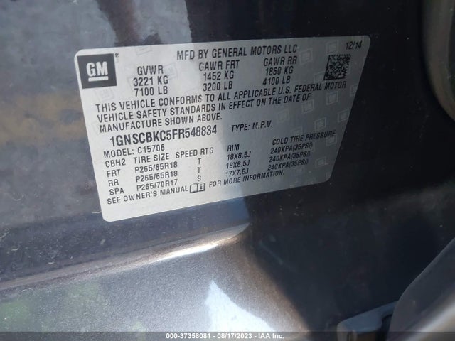 Chevrolet Tahoe Lt 2015 1GNSCBKC5FR548834 Image 9