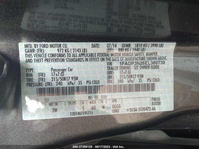 Продажа на аукционе авто 2014 Ford Focus Titanium, vin: 1FADP3N26EL380739, номер лота: 37358125