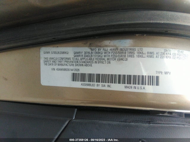 2007 SUBARU B9 TRIBECA 7-PASS LTD VIN: 4S4WX86D974412026