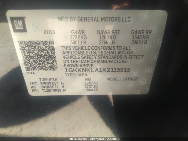 GMC ACADIA SLE 2019 1GKKNKLA1KZ115915 Image 9