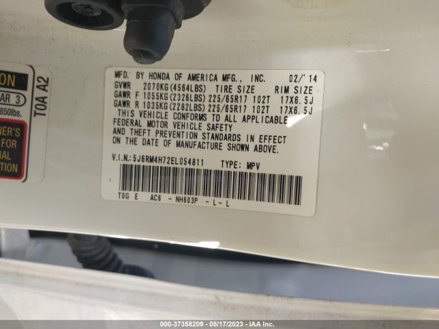 Honda Cr-v Ex-l 2014 5J6RM4H72EL054811 Image 9
