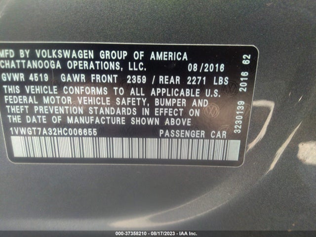 1VWGT7A32HC006655 Volkswagen Passat 1.8t Se W/technology