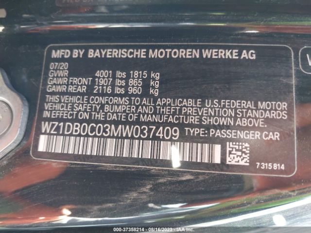 2021 TOYOTA GR SUPRA WZ1DB0C03MW037409 Photo 8