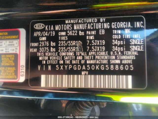 5XYPGDA50KG588605 KIA Sorento Lx V6