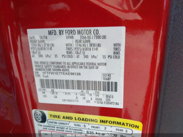 1FTFW1ET7EKE98128 Ford F-150 Xl/xlt/fx4/lariat