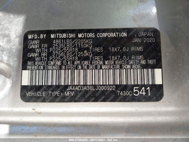 JA4AD3A36LJ000922 Mitsubishi Outlander Se/sel/le/sp