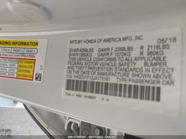 1HGCV1F13JA170161 Honda Accord Sedan Lx 1.5t