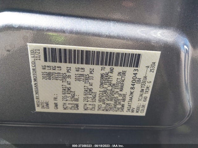 2021 NISSAN ROGUE S VIN: 5N1AT3AA2MC840043