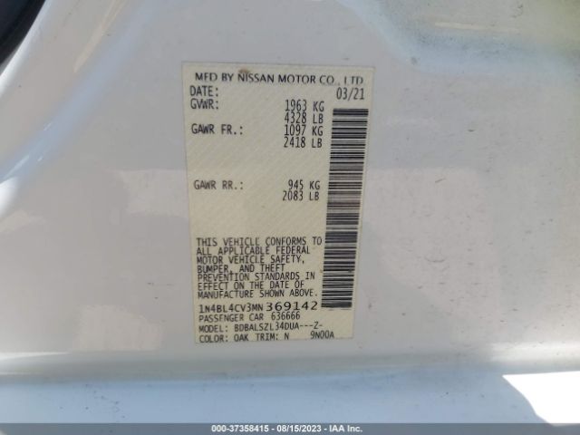 1N4BL4CV3MN369142 Nissan Altima 2.5 Sr