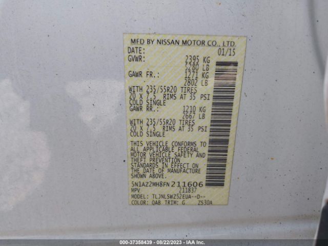 5N1AZ2MH8FN211606 Nissan Murano Platinum