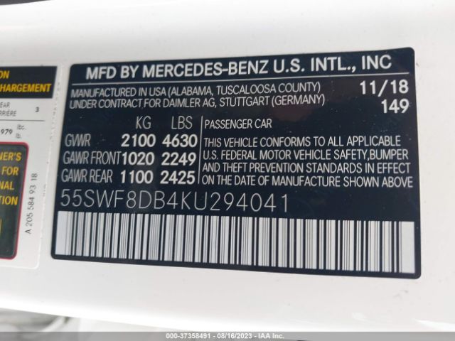 55SWF8DB4KU294041 Mercedes-Benz C-class C 300