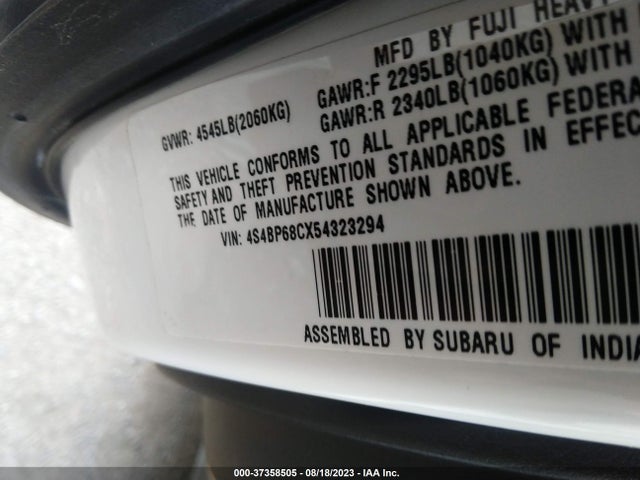 2005 SUBARU LEGACY WAGON (NATL) OUTBACK XT VIN: 4S4BP68CX54323294