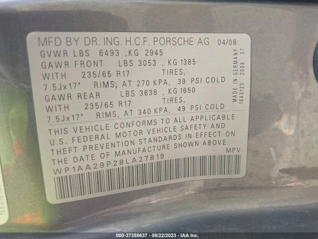 2008 PORSCHE CAYENNE WP1AA29P28LA27819 Photo 8
