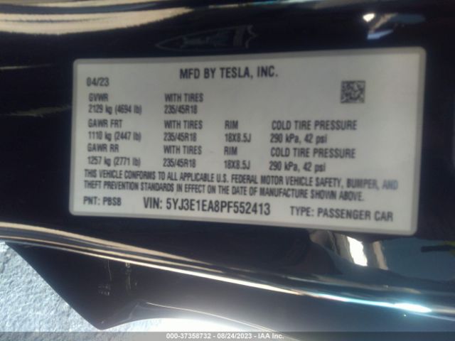5YJ3E1EA8PF552413 Tesla MODEL 3