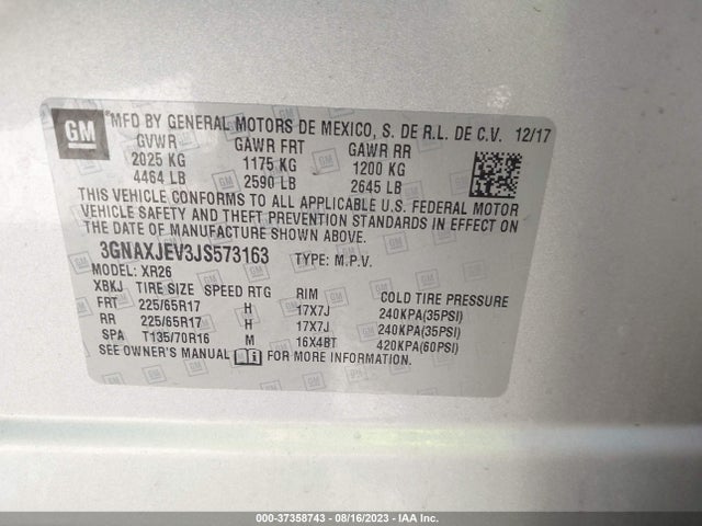 Chevrolet EQUINOX LT 2018 3GNAXJEV3JS573163 Image 9