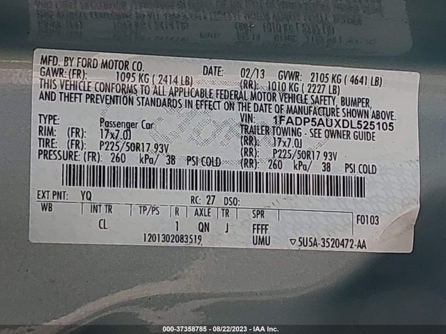2013 FORD C-MAX HYBRID SE VIN: 1FADP5AUXDL525105