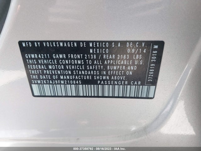 3VW2K7AJ9FM210845 Volkswagen Jetta Sedan 2.0l S W/technology