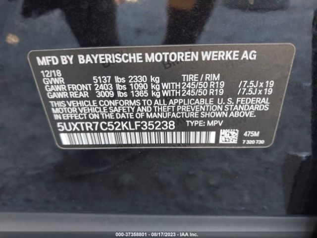 5UXTR7C52KLF35238 BMW X3 Sdrive30i