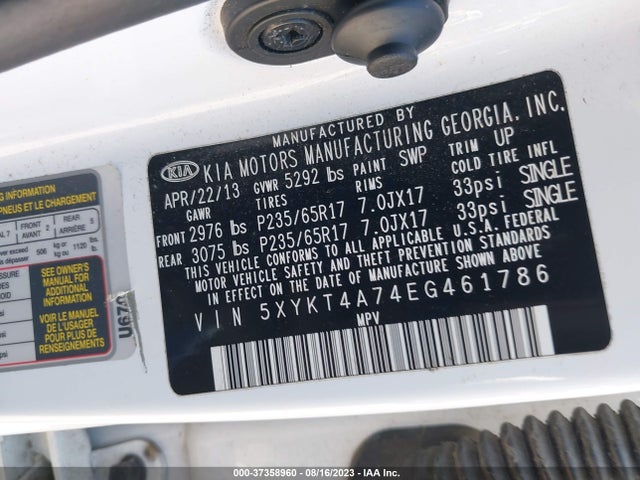 KIA SORENTO LX 2014 5XYKT4A74EG461786 Image 9