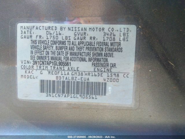 3N1CN7AP1GL905561 Nissan Versa 1.6 Sv