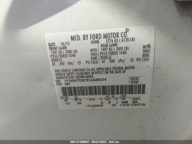 Ford EXPLORER XLT 2014 1FM5K7D87EGA85034 Image 10