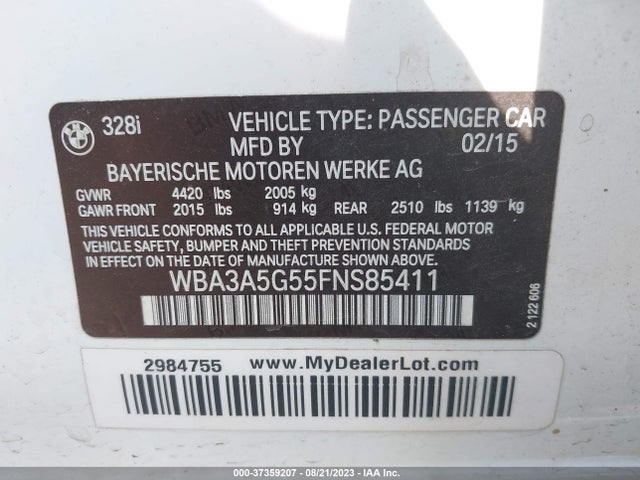 BMW 3 Series 328i 2015 WBA3A5G55FNS85411 Image 9