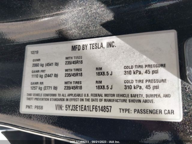 5YJ3E1EA1LF614857 Tesla Model 3 Standard Range