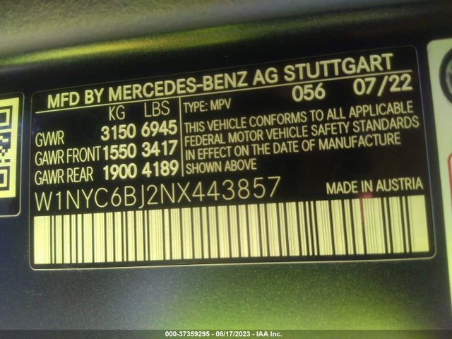 2022 Mercedes-Benz G-Class, VIN: W1NYC6BJ2NX443857