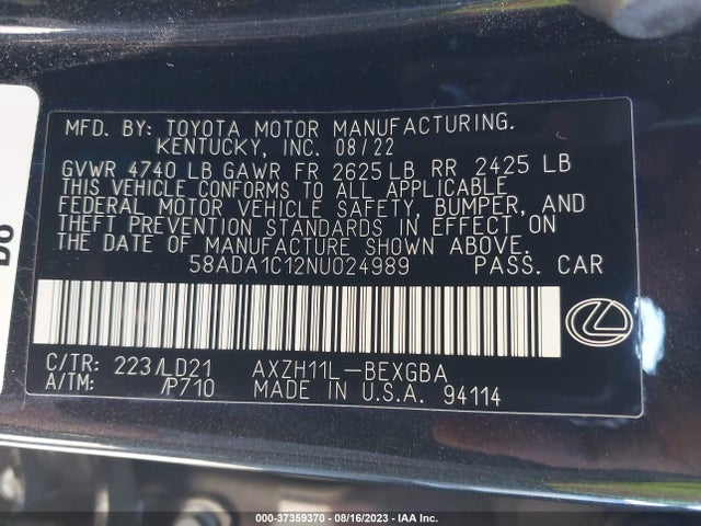 2022 Lexus ES, VIN: 58ADA1C12NU024989