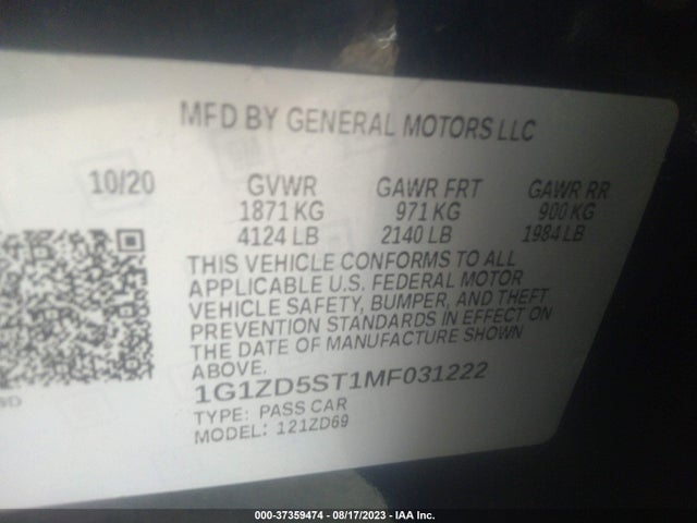 Chevrolet MALIBU LT 2021 1G1ZD5ST1MF031222 Image 9