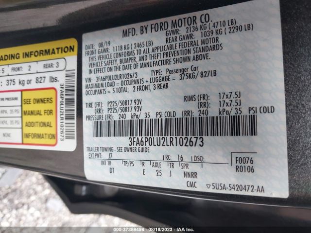 3FA6P0LU2LR102673 Ford Fusion Hybrid Se