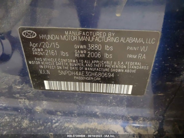 2016 HYUNDAI ELANTRA SE VIN: 5NPDH4AE3GH680694