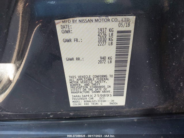 2018 NISSAN ALTIMA 2.5 S VIN: 1N4AL3AP4JC259895
