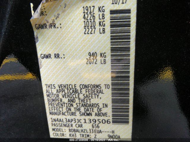 1N4AL3AP3JC139506 Nissan Altima 2.5 Sr